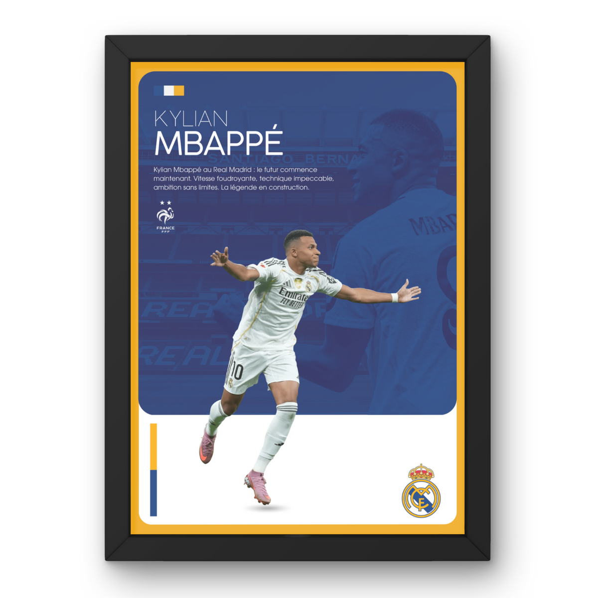 Affiche Kylian Mbappé - Real Madrid – Affiche encadrée personnalisée - Cadre Perso