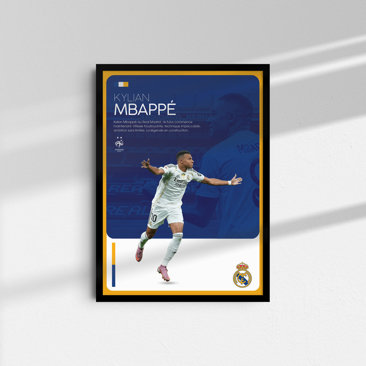 Affiche Kylian Mbappé - Real Madrid – Affiche encadrée personnalisée - Cadre Perso
