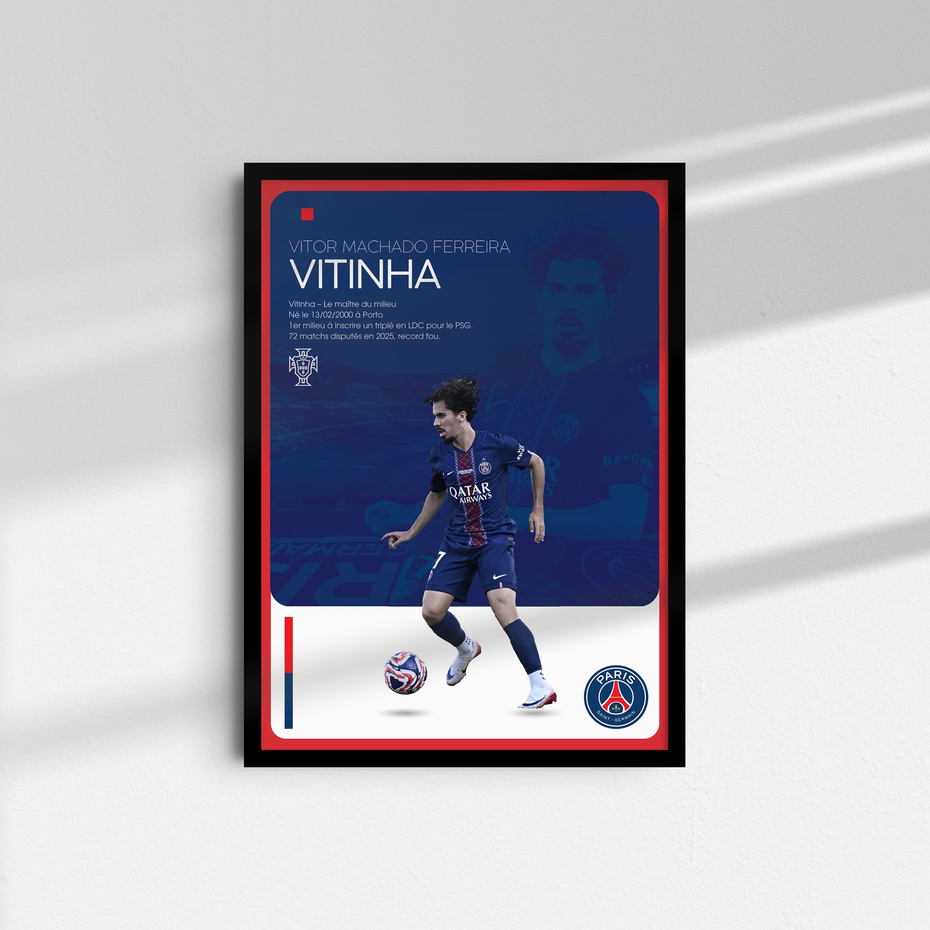 Affiche Vitinha - PSG – Affiche encadrée personnalisée - Cadre Perso