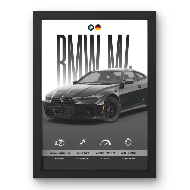 Affiche BMW M4 Competition – Affiche encadrée personnalisée - Cadre Perso