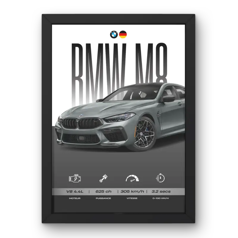 Affiche BMW M8 – Affiche encadrée personnalisée - Cadre Perso