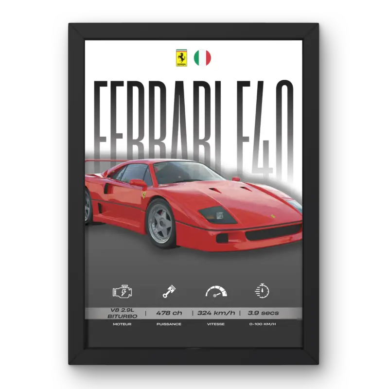 Affiche Ferrari F40 – Affiche encadrée personnalisée - Cadre Perso