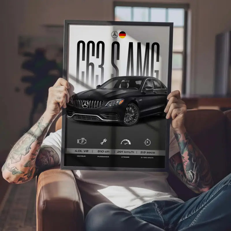 Affiche Mercedes C63 S AMG – Affiche encadrée personnalisée - Cadre Perso