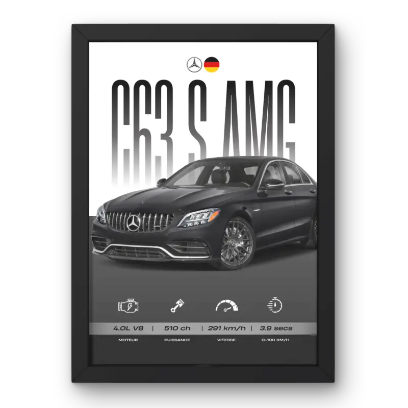 Affiche Mercedes C63 S AMG – Affiche encadrée personnalisée - Cadre Perso