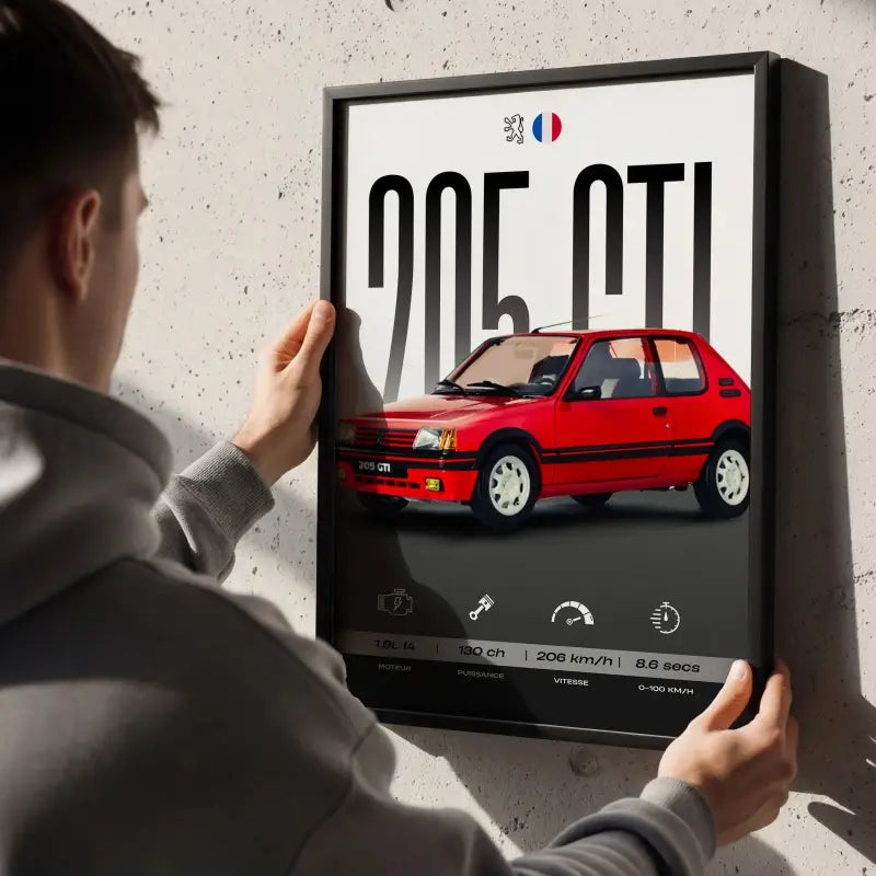 Affiche Peugeot 205 GTI – Affiche encadrée personnalisée - Cadre Perso