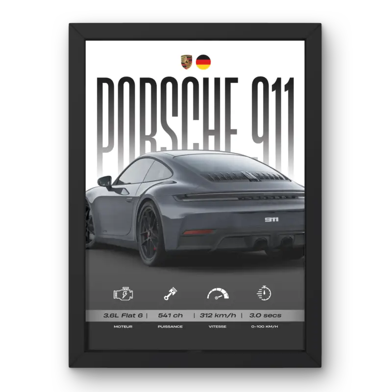 Affiche Porsche 911 – Affiche encadrée personnalisée - Cadre Perso