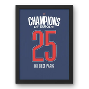 Affiche Maillot PSG 2025 – Champions d’Europe – Affiche encadrée personnalisée - Cadre Perso