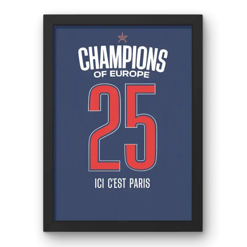 Affiche Maillot PSG 2025 – Champions d’Europe – Affiche encadrée personnalisée - Cadre Perso