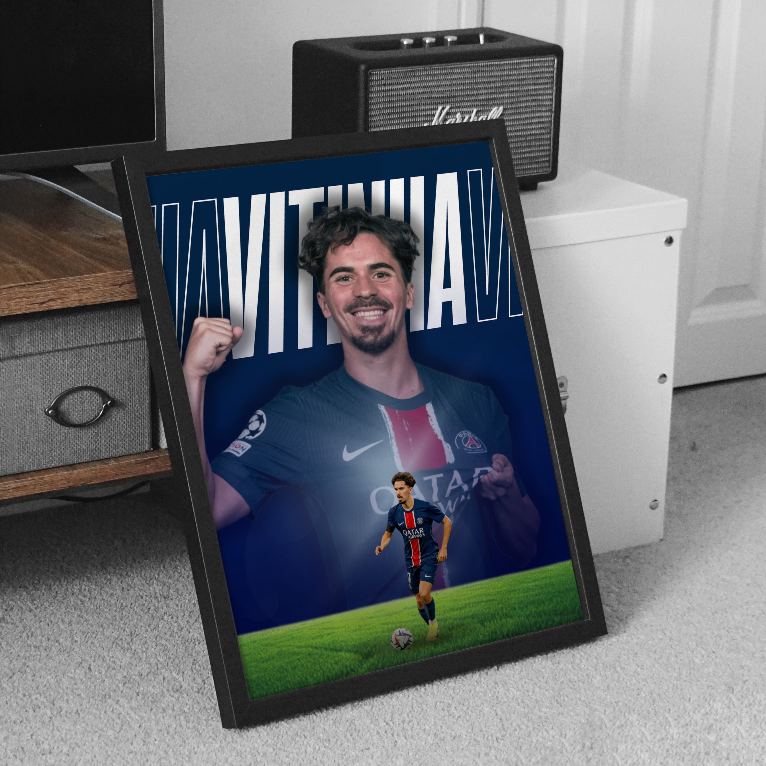 Affiche Vitinha - Paris Saint-Germain – Affiche encadrée personnalisée - Cadre Perso