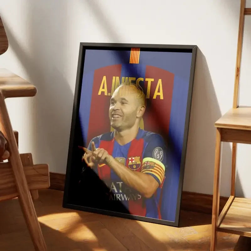 Affiche Andrés Iniesta - Maestro du FC Barcelone – Affiche encadrée personnalisée - Cadre Perso