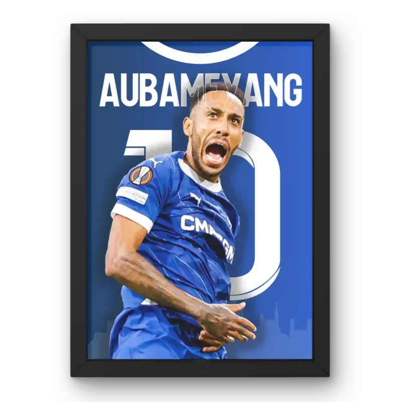 Affiche Aubameyang OM 2023-2024 - L'Attaque Marseillaise – Affiche encadrée personnalisée - Cadre Perso