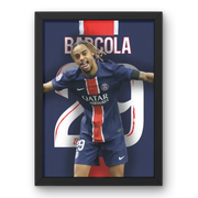 Affiche Barcola Célébration "Charo" PSG - Moment Iconique – Affiche encadrée personnalisée - Cadre Perso