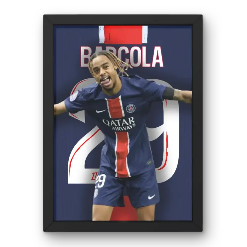 Affiche Barcola Célébration "Charo" PSG - Moment Iconique – Affiche encadrée personnalisée - Cadre Perso