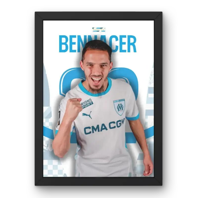 Affiche Bennacer OM - Nouveau Milieu Phocéen – Affiche encadrée personnalisée - Cadre Perso