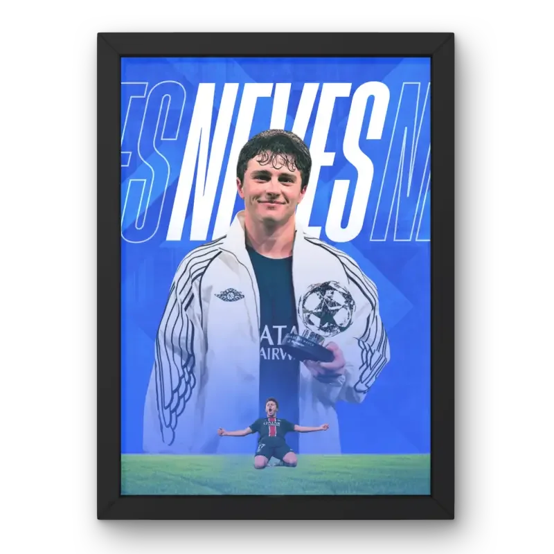 Affiche João Neves - PSG – Affiche encadrée personnalisée - Cadre Perso