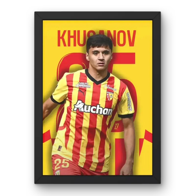 Affiche Khusanov - L'Étoile Montante du RC Lens – Affiche encadrée personnalisée - Cadre Perso