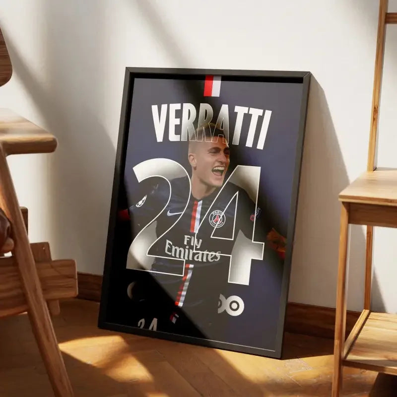 Affiche Marco Verratti - PSG | Le Maestro du Milieu de Terrain – Affiche encadrée personnalisée - Cadre Perso