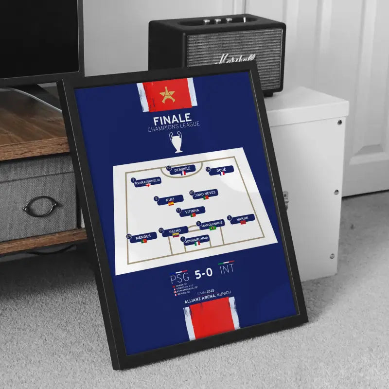 Affiche PSG - Compo Finale LDC 2025 – Affiche encadrée personnalisée - Cadre Perso