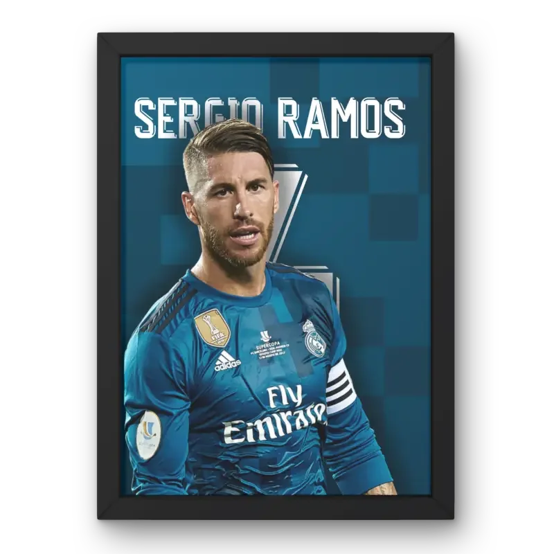 Affiche Sergio Ramos - Real Madrid | Défenseur Légendaire – Affiche encadrée personnalisée - Cadre Perso