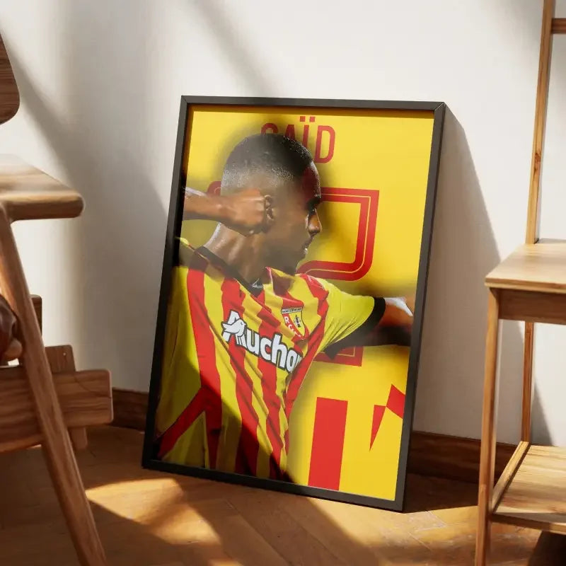 Affiche Wesley Said - RC Lens | L'Attaquant Explosif des Sang et Or – Affiche encadrée personnalisée - Cadre Perso