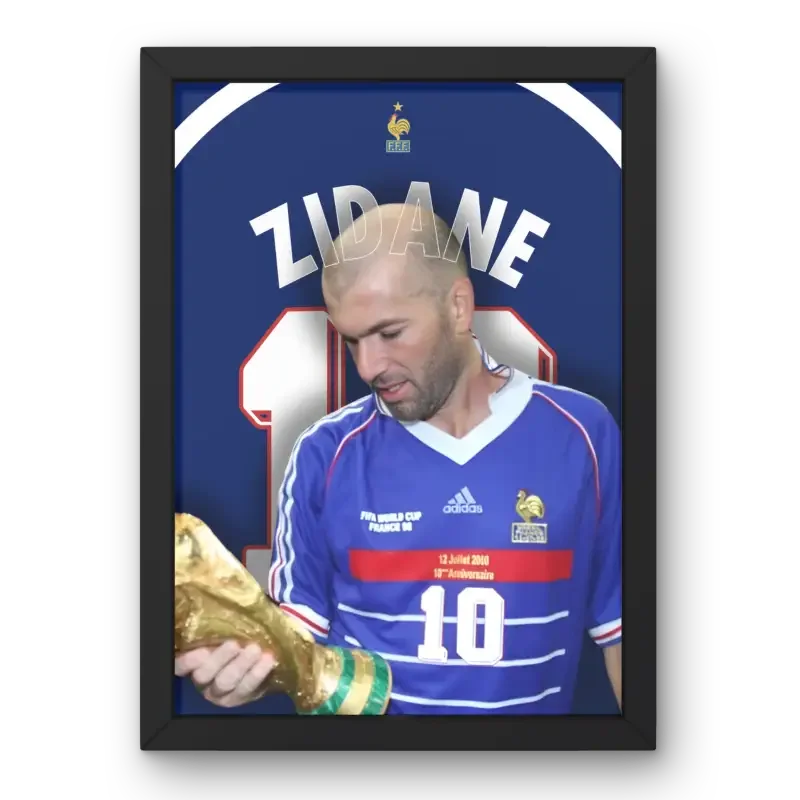 Affiche Zidane - Coupe du Monde 1998 | Le Maître de l'Étoile – Affiche encadrée personnalisée - Cadre Perso