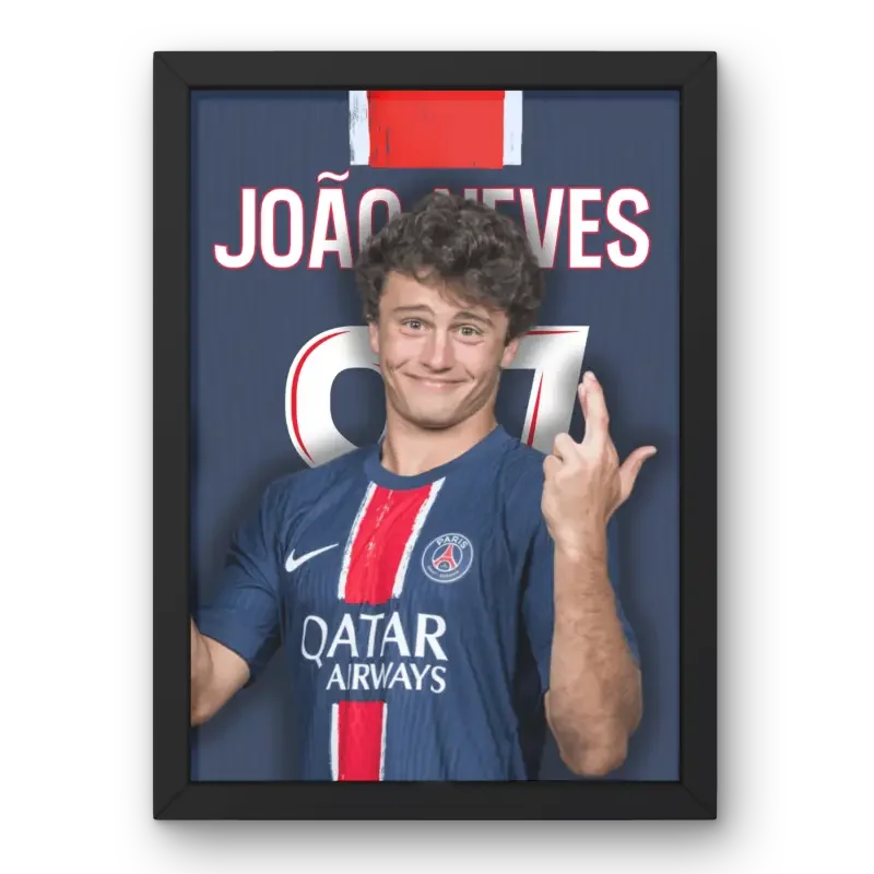 Affiche João Neves - Le Nouveau Talent du PSG – Affiche encadrée personnalisée - Cadre Perso