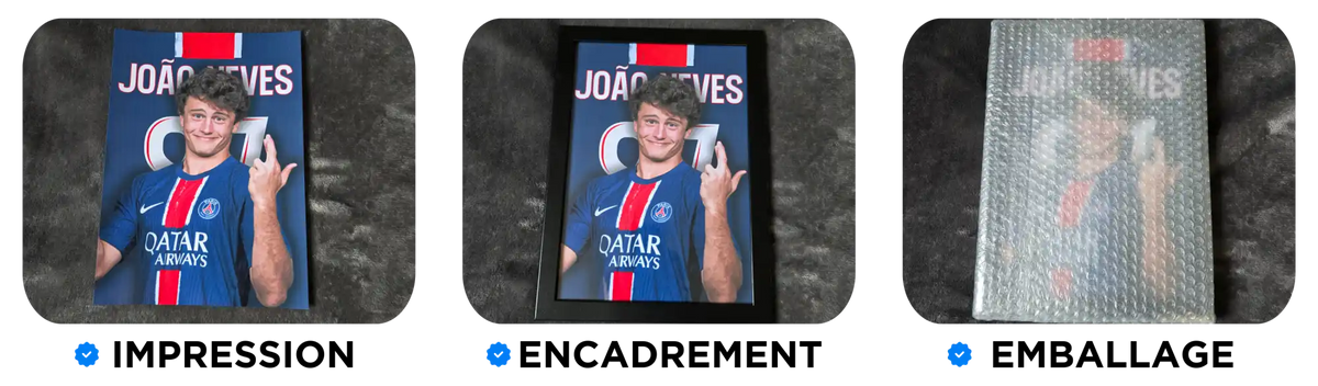 Trois affiches encadrées d'un joueur de football.